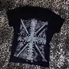 Camiseta de manga corta con cruz de strass estilo punk para mujer, top ajustado de moda urbana, nueva colección verano 2026