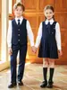 Conjunto de uniforme escolar primário para meninos e meninas, uniforme de classe estilo faculdade, uniforme de jardim de infância, traje para coro e apresentador da temporada de formatura infantil