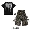 Ropa de Performance Infantil para Street Dance Hip-Hop Niños y Niñas Conjunto de Shorts Camuflados Moderno Genial Atuendo de Hip-Hop para Performance Infantil