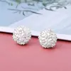 Plata Pura 999 Chapado en Plata Artesanía Fina con Diamantes 15mm Cuentas Espaciadoras de Hortensia Pulsera DIY de Cristal Blanco Accesorio de Plata Bola de Flor