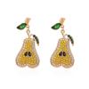 Brincos de pêra com gotas de óleo de liga exagerada europeia e americana, moda feminina, brincos de frutas com diamantes completos, brincos femininos, fornecimento transfronteiriço