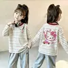 Camiseta de Manga Larga 100% Algodón para Niñas 2026 para Niños Medianos y Mayores, Nuevo Estilo Primavera y Otoño, Top Infantil Elegante de Manga Larga con Bloques de Color y Rayas