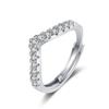 Moda Personalidade Elegante Diamante em Forma de V Diamante Imitação Viva Diamante de Alto Carbono Personalidade Simples Abertura Ajustável Anel Feminino