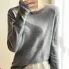 Suéter Feminino de Lã Fina com Gola Redonda, Camada Base Tricotada, Levemente Transparente, Macio e Amigo da Pele, Top Liso de Cor Sólida com Franjas, Caimento Solto