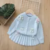 Conjunto de cárdigan floral hecho a mano de 9 piezas para niñas, nueva colección de otoño 2025, lindo conjunto de vestido y suéter para niñas
