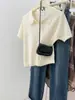 Camisa Polo de Hombro Recto Estilo Coreano para Mujer, Camiseta de Punto de Seda Helada de Manga Corta, Top Pequeño de Verano con Cuello