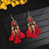 Pendientes Étnicos Vintage Transfronterizos, Pendientes de Alta Gama Incrustados de Diamantes, Pendientes de Borla Bohemianos para Viaje, Joyería Exquisita