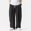 Pantalones de mopa holgados, pantalones casuales de verano, nuevos pantalones casuales ligeros de pierna ancha estilo chino para hombre, lino sintético plisado