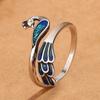 Anillo de pavo real con esmalte cloisonné estilo palacio para mujer, con apertura ajustable, estilo retro, elegante y creativo, para el dedo índice.