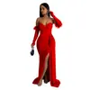 C6797 Transfronterizo Aliexpress Amazon Moda Europea y Americana para Mujer Color Sólido Espalda Descubierta Plisado Abertura Vestido Largo