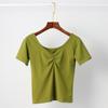 Playera de Manga Corta con Cuello en V de Color Sólido para Mujer Aspecto Adelgazante Top Corto