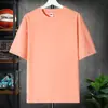 Camiseta de manga corta con hombros caídos de 260 g para hombre y mujer, estilo coreano, color liso, marca de moda, cuello redondo holgado, manga corta, camiseta personalizada de algodón de Xinjiang