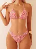 Novo traje de banho de duas peças estilo europeu e americano para mulheres, conjunto de biquíni com estampa floral e costas abertas, moda praia transfronteiriça da Amazon