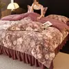 Temporada de Invierno Juego de Cama de Vellón de Leche de Cuatro Piezas Estilo Colcha Vellón de Doble Cara Cálido Engrosado Funda de Edredón Vellón de Coral 1.8m Suministros