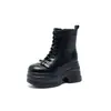 Sapatos de Couro de Cano Médio com Plataforma Petite de 10cm, Estilo Retro Forrest Gump, Casual Estilo Treinamento Alemão, Sapatos Femininos com Solado Grosso Aumentadores de Altura
