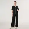 Conjunto Deportivo Casual de Primavera y Otoño con Sudadera con Cremallera de Manga Corta y Pantalones de Yoga Rectos con Bolsillos