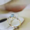 Anillo de Zirconio Aguamarina Nuevo Llegado Europeo y Americano para Mujer Estilo Frío de Ins Pulsera de Moda Versátil Anillo de Dedo Índice Abierto Lujo Ligero