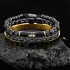 Pulseira em Camadas Olho de Deus Cruz Aço Inoxidável Masculina High-End Preto Óleo Numeral Romano Pulseira de Argola Pulseira Acessórios Pulseira Feminina