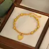 Pulsera Dorada con Forma de Corazón Retro de Moda para Mujer, Sencilla y Lujosa con un Toque de Alta Gama, Joyería con Cuentas Disco, Nuevo en Douyin