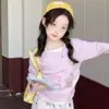 Conjunto de Duas Peças para Meninas: Camiseta Básica Estilosa com Estampa de Desenho + Calça Cargo Casual - Roupa Infantil de Manga Longa