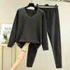 Traje quente masculino de veludo outono e inverno extra grande gola V sem costura roupa íntima fleece dupla face forrado roupas grossas de outono calças compridas
