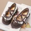 Zapatos de Cuero Pequeños de Suela Gruesa para Niñas Lolita Encaje Primavera Lazo Negro Versátiles con Falda Mary Jane Zapatos Individuales para Niñas