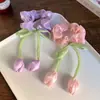 Cinta de tulipán estilo coreano para el pelo, aro para el pelo de intestino grueso, banda de goma para el pelo de alta gama para mujer, elegante tocado con flores y cola de caballo.