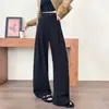Pantalones de traje negros de pierna ancha para mujer, nuevo estilo primavera y otoño 2026, corte ajustado para figuras petite, pantalones casuales de pierna recta fluidos de alta gama