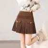 Falda Plisada Nueva Otoño e Invierno 2025 Falda de Cintura Alta para Mujer Elegante Delgada para Figuras Pequeñas Falda de Línea A