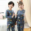 Conjunto de Roupa Térmica de Lã para Meninos Roupas e Calças Grossas de Outono para Crianças Pijamas de Outono e Inverno com Desenho para Crianças Maiores