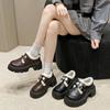 Mocasines Retro de Estilo Británico de Tacón Grueso y Suela Gruesa con Hebilla para Mujer 2025 Otoño Nuevos de Terciopelo Versátiles Zapatos Pequeños de Cuero para Mujer
