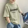 Camiseta de Algodão Puro de Manga Curta para Meninos 2026 Novo Estilo de Verão para Crianças Maiores, Blusa Estampada de Verão da Moda, Camiseta Tendência de Meia Manga