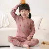 Pijamas para niños Algodón puro Ropa de otoño y conjunto de pantalones Ropa interior térmica para bebés y niñas Capa base para niños pequeños Suéter de algodón