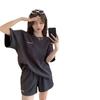Conjunto deportivo de pantalones cortos para mujer, verano, estudiante, holgado, estilo Hong Kong, moda moderna, casual, gofre, dos piezas, manga corta