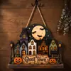 Nuevo Cartel de Bienvenida de Madera de Halloween para Amazon Transfronterizo, Cartel de Bienvenida Colgante de Fantasma y Calabaza para Puerta, Decoración de Pared para Fiestas Festivas