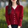 Suéter Feminino Gola V Vazado de Manga Longa Lã Penteada Gola V Estilo Ocidental Nicho Cardigan Curto Fino Casaco Top