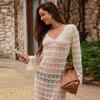 Vestido Longo de Verão Europeu e Americano Transfronteiriço da Amazon Sexy Vazado Transparente Fenda Alta Cadarço Costas Abertas Vestido Feminino