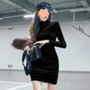 Vestido de Terciopelo Ajustado 2025 Nuevo Primavera y Otoño Diseño Fruncido Nicho Manga Larga Bodycon