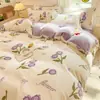 Conjunto de cama de veludo para bebê, qualidade A, quatro peças, com lençol de elástico de dupla face com forro de fleece, capa de edredom e conjunto de lençóis de três peças