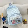 Mochila de Cuadros con Adorno de Encaje Japonés Nuevo de Alto Valor para Estudiantes de Secundaria y Preparatoria Niñas Ligera Gran Capacidad Doble Correa