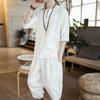 Traje Casual para Hombre 2023, Estilo Chino, Camiseta de Manga Corta Botones de Moda Holgada, Pantalones Linterna, Pantalones de 5 Puntos de Algodón y Lino Conjunto de Dos Piezas