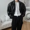 Chaqueta de Cuero Fresca Estilo Ligeramente Maduro para Hombre, Nueva Tendencia Otoñal Versión Coreana Chaqueta de Béisbol Casual de Cuero, Chaqueta de Motociclista