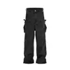 Jeans de trabajo estilo americano de calle, cargo, multi-bolsillos, desgastados, para hombre, marca de moda urbana, pantalones casuales rectos holgados