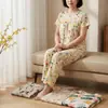 26 Novos Estilos Primavera/Verão Pijamas para Mulheres de Meia-Idade e Idosas, Pijamas de Algodão e Seda, Conjunto de Homewear Feminino com Manga Curta de Algodão Artificial