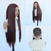 Directo del fabricante: Peluca larga y lisa de color castaño oscuro con frontal de encaje atado a mano 13*4 para cosplay y convenciones