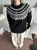 Suéter de Punto Jacquard Fair Isle Estilo Old Money para Hombres y Mujeres, Otoño Perezoso y Relajado Ropa de Punto Retro Americana