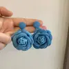 Pendientes de Flor de Perla con Colgante de Tela Vaquera Silver Needle Simples Dulces Moda Tachuela Versátiles Nicho Pendientes de Temperamento