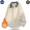 Sudadera de Manga Larga Jacquard Falsa de Dos Piezas de Alta Gama Marca Nasa Otoño e Invierno Terciopelo Cálido Suéter Superior