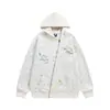 Sudadera con capucha de cremallera asimétrica a rayas con estampado completo de dibujos animados para hombre, diseño hip hop moderno, personalidad, holgada, ropa deportiva