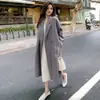 Casaco de lã rosa, inspirado na dopamina, estilo longo, estilo coreano, elegante, com gola de blazer, cor aveia, para pessoas petites, com senso de atmosfera, para outono e inverno